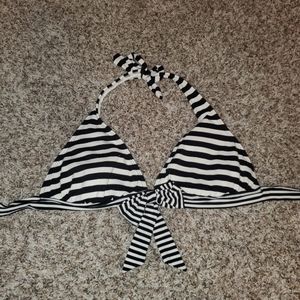 Black and White Striped Bikini Top